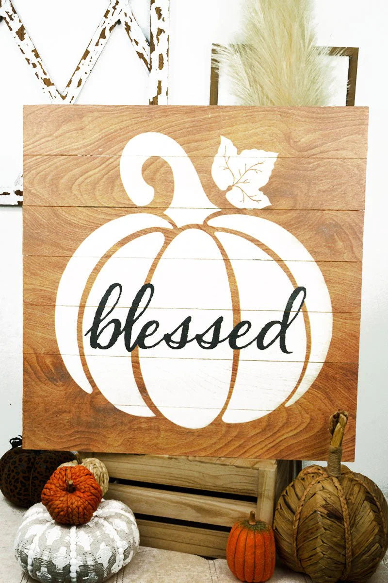 "Blessed" Pumpkin Wood Sign